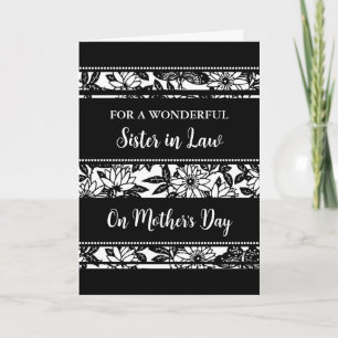 Carte Fleurs noires et blanches Soeur en droit Fête des 