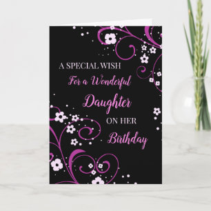 Carte Fleurs noires et violettes Fille Anniversaire