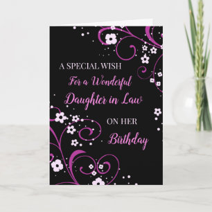 Carte Fleurs noires et violettes Fille en droit Annivers