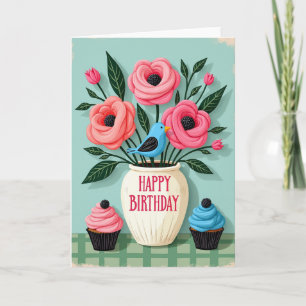 Carte Fleurs Oiseau Jubilieux