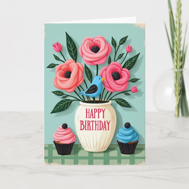 Carte Fleurs Oiseau Jubilieux (Devant)