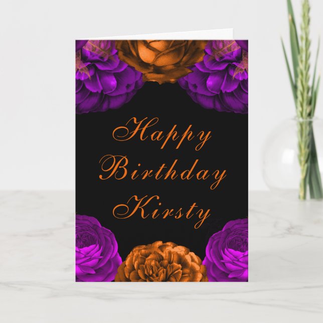 Carte Fleurs orange violettes Halloween anniversaire (Devant)