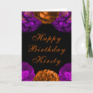 Carte Fleurs orange violettes Halloween anniversaire