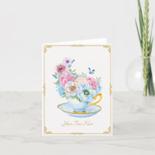 Carte Fleurs papillon tasse à thé