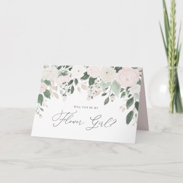 Carte Fleurs Pastel Pailletées Seras-Tu Ma Demoiselle D' (Devant)