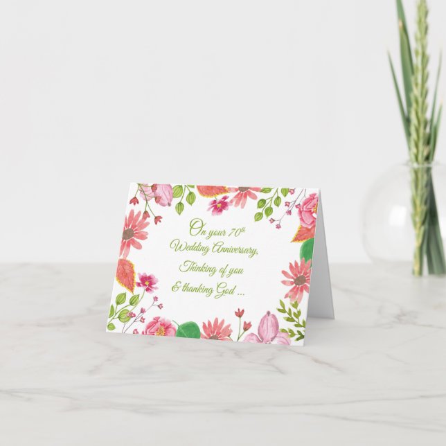 Carte Fleurs pour 70 ans de mariage religieux (Devant)