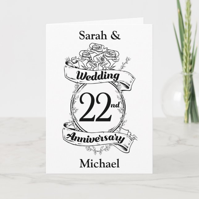 Carte Fleurs pour le 22e anniversaire de mariage (Devant)