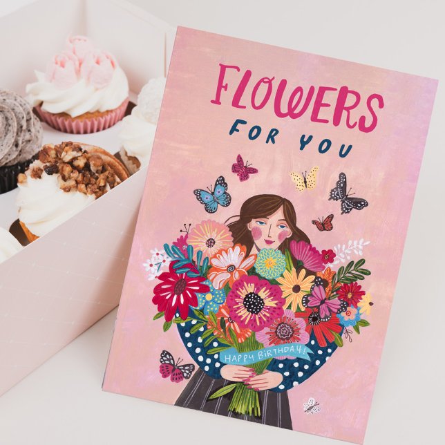 Carte Fleurs pour Vous Joyeux Anniversaire Bouquet (Flowers for You Happy Birthday Floral Bouquet Card)