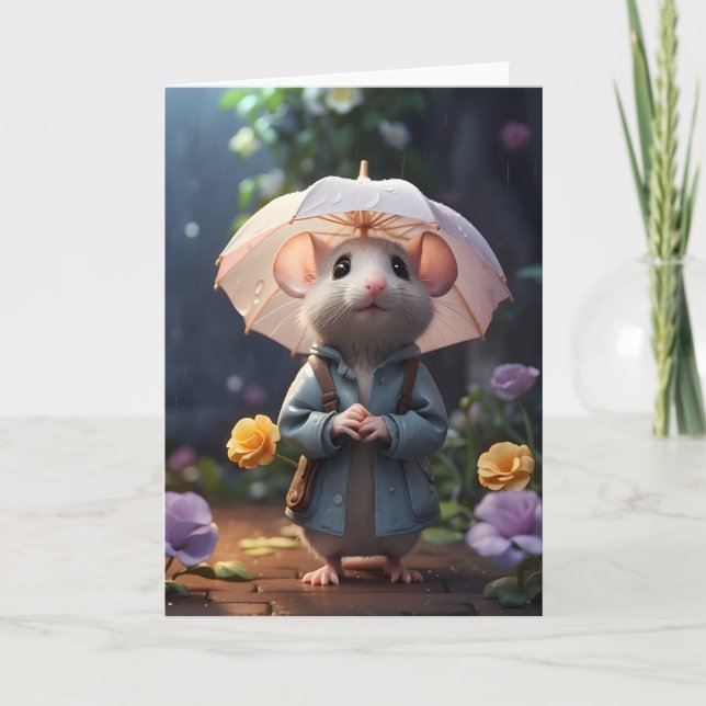 Carte Fleurs pourpres de souris adorables Illustration B (Devant)