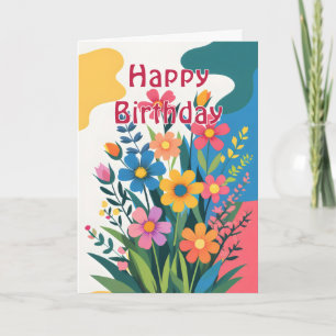Carte Fleurs printanières colorées audacieuses Anniversa