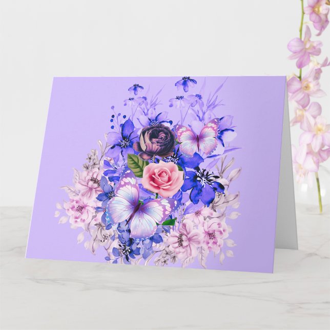 Carte Fleurs printanières en fleurs avec papillons (Créateur téléchargé)