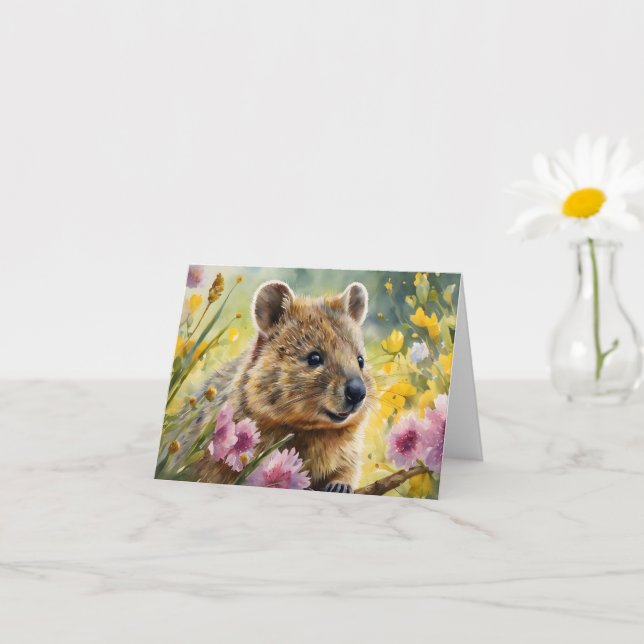Carte Fleurs Quokka mignonnes Aquarelle Illustration Bla (Petite plante)