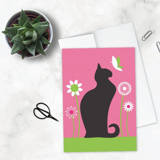 Carte Fleurs rétro Chat noir Anniversaire (Créateur téléchargé)