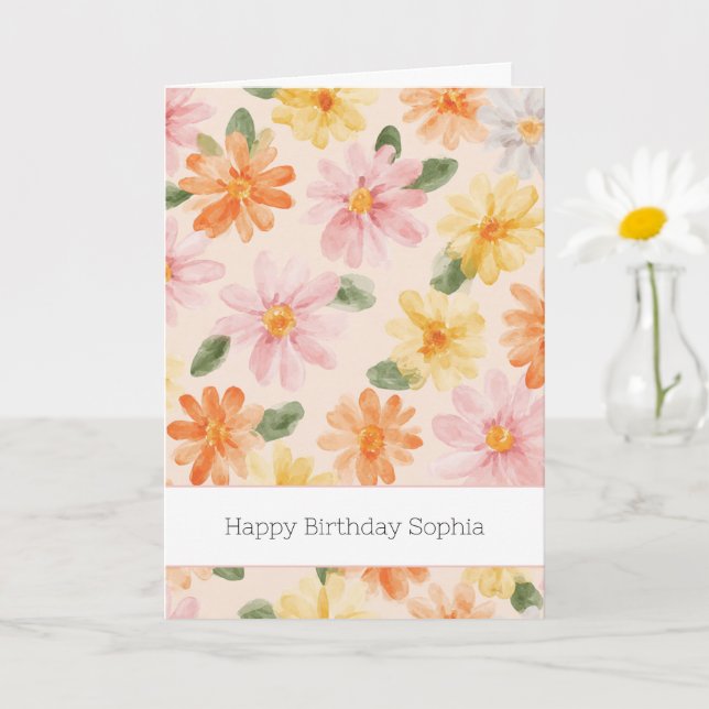 Carte Fleurs Rose Jaune Bleu Anniversaire Pêche (Petite plante)
