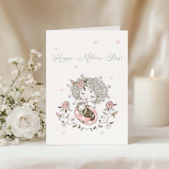 Carte Fleurs roses bébé coeurs Fête des Mères (Créateur téléchargé)