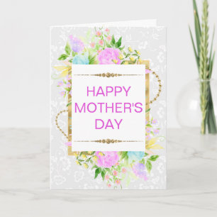 Carte Fleurs roses bleues jaunes Fête des Mères