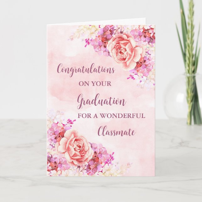 Carte Fleurs roses camarade de classe Félicitations à la (Devant)
