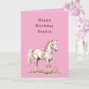 Carte Fleurs roses Cowgirl à cheval blanc Anniversaire