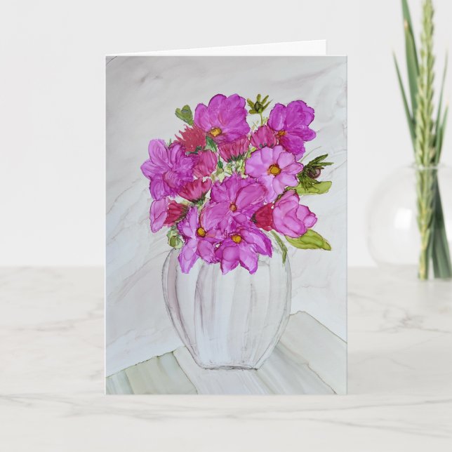 Carte Fleurs roses dans un vase (Devant)
