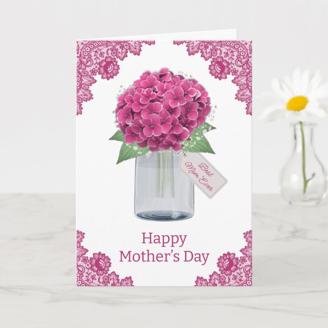 Carte Fleurs roses de dentelle rustique Hydrangea Fête d (Petite plante)