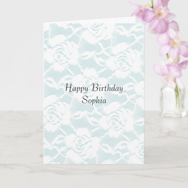 Carte Fleurs Roses Dentelle Bleue Blanche Menthe Anniver (Orchidée)