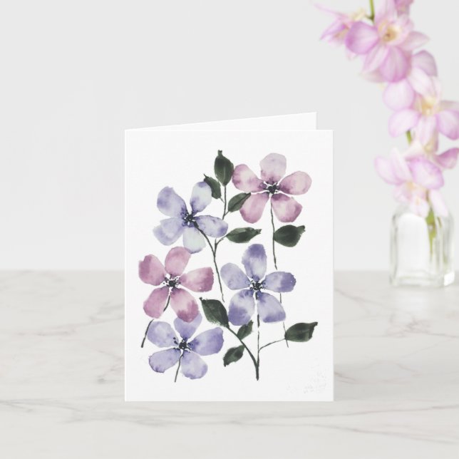 Carte Fleurs roses et bleues  (Orchidée)