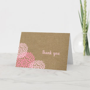 Carte Fleurs roses et burlap merci note