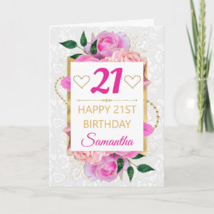 Carte Fleurs Roses et Dorées Glam Anniversaire 