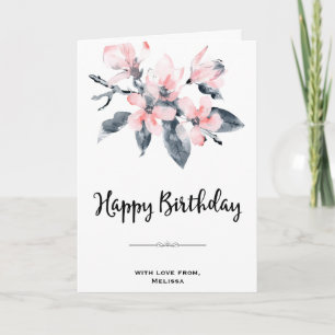 Carte Fleurs roses et grises Classique aquarelle Anniver