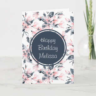 Carte Fleurs roses et grises Motif aquarelle pour annive