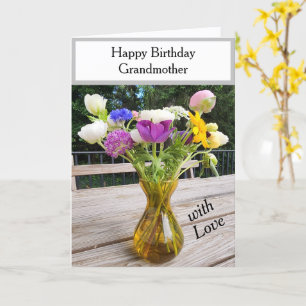 Carte Fleurs roses et violettes pour anniversaire grand-