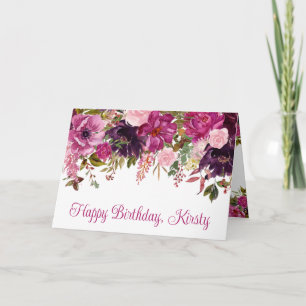 Carte Fleurs roses foncées aquarelle pour anniversaire