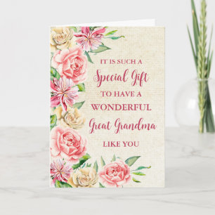 Carte Fleurs roses Grande grand-mère Bonne fête des mère