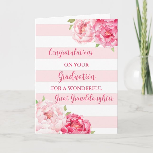 Carte Fleurs roses Grande Petite-Fille Graduation (Devant)
