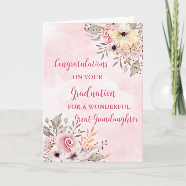 Carte Fleurs roses Grande Petite-Fille Graduation (Devant)