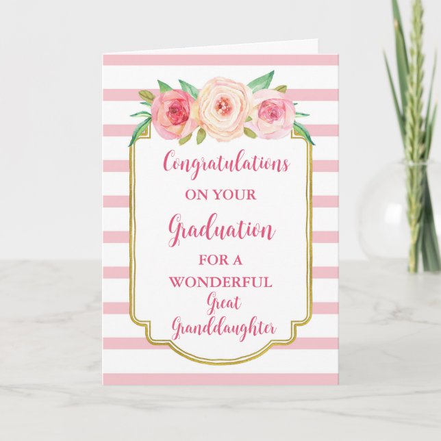 Carte Fleurs roses Grande Petite-Fille Graduation (Devant)