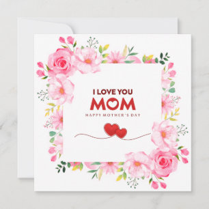 Carte Fleurs roses "Je t'aime maman" Bonne fête des mère