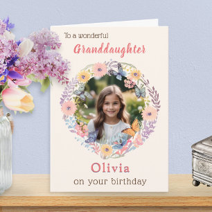 Carte Fleurs roses jolies petite-fille photo anniversair
