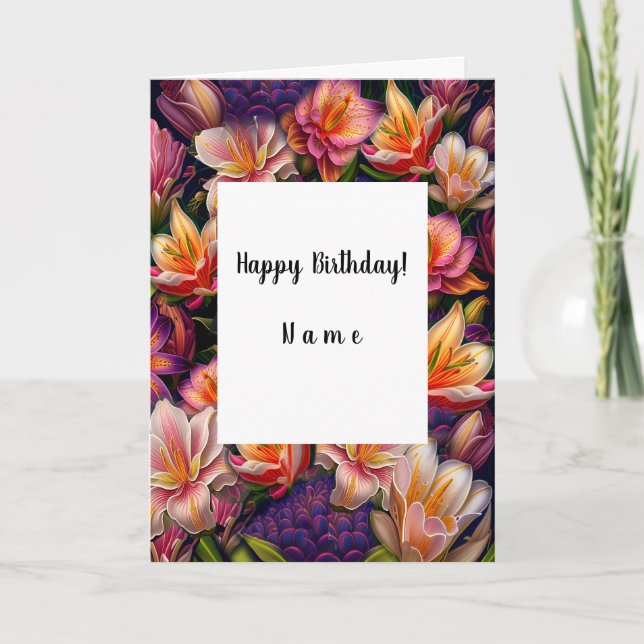 Carte Fleurs roses Joyeux anniversaire (Devant)