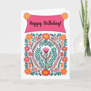 Carte Fleurs roses Joyeux anniversaire