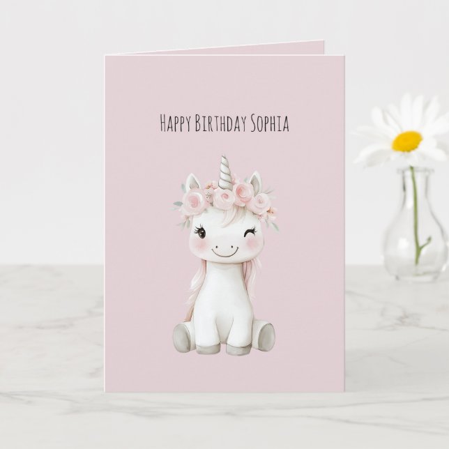 Carte Fleurs roses licorne anniversaire (Petite plante)