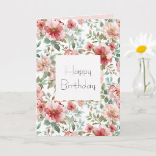 Carte Fleurs roses rouges anniversaire