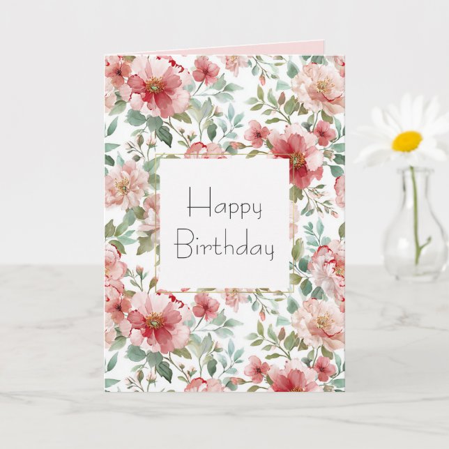 Carte Fleurs roses rouges anniversaire (Petite plante)