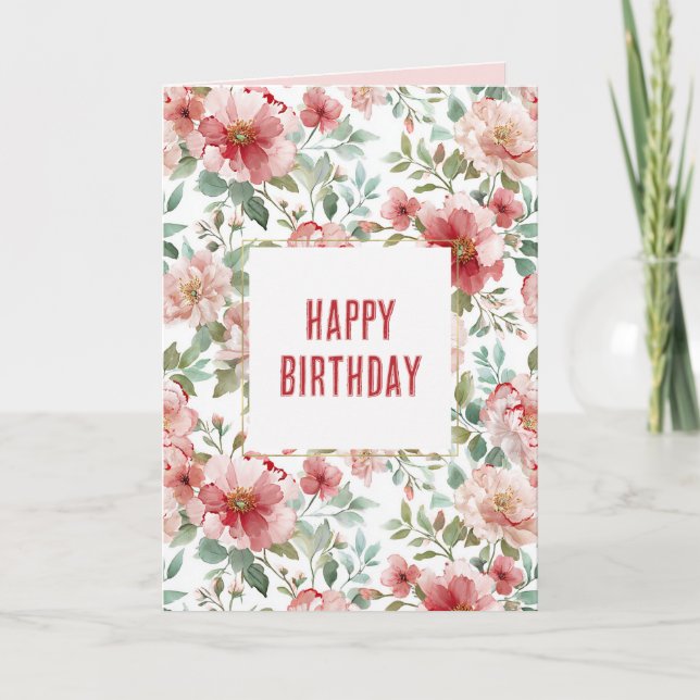 Carte Fleurs Roses Rouges Anniversaire (Devant)