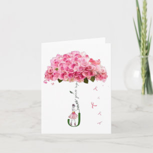 Carte Fleurs roses Ruban Lutte de sensibilisation au can