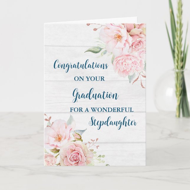 Carte Fleurs roses Stepgirl Graduation (Devant)