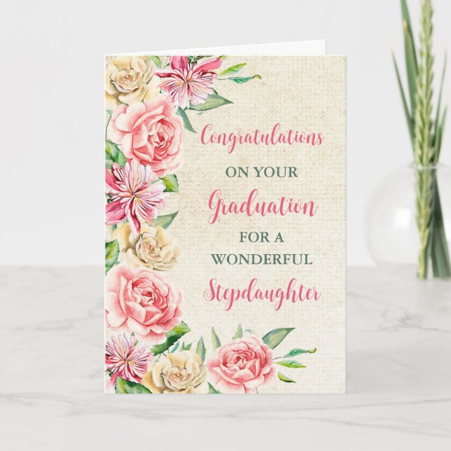 Carte Fleurs roses Stepgirl Graduation (Devant)