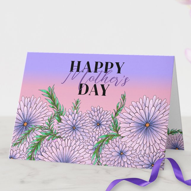 Carte Fleurs roses violettes et feuilles vertes Fête des (Créateur téléchargé)