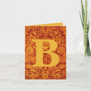 Carte Fleurs rouge et jaune doré Wm Morris avec initiale