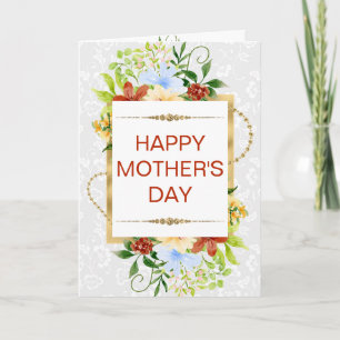 Carte Fleurs rouges, bleues et jaunes et fête des mères